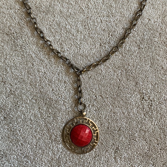 Red Stone Statement Necklace from Spain 19 inches chain - Picture 2 of 9